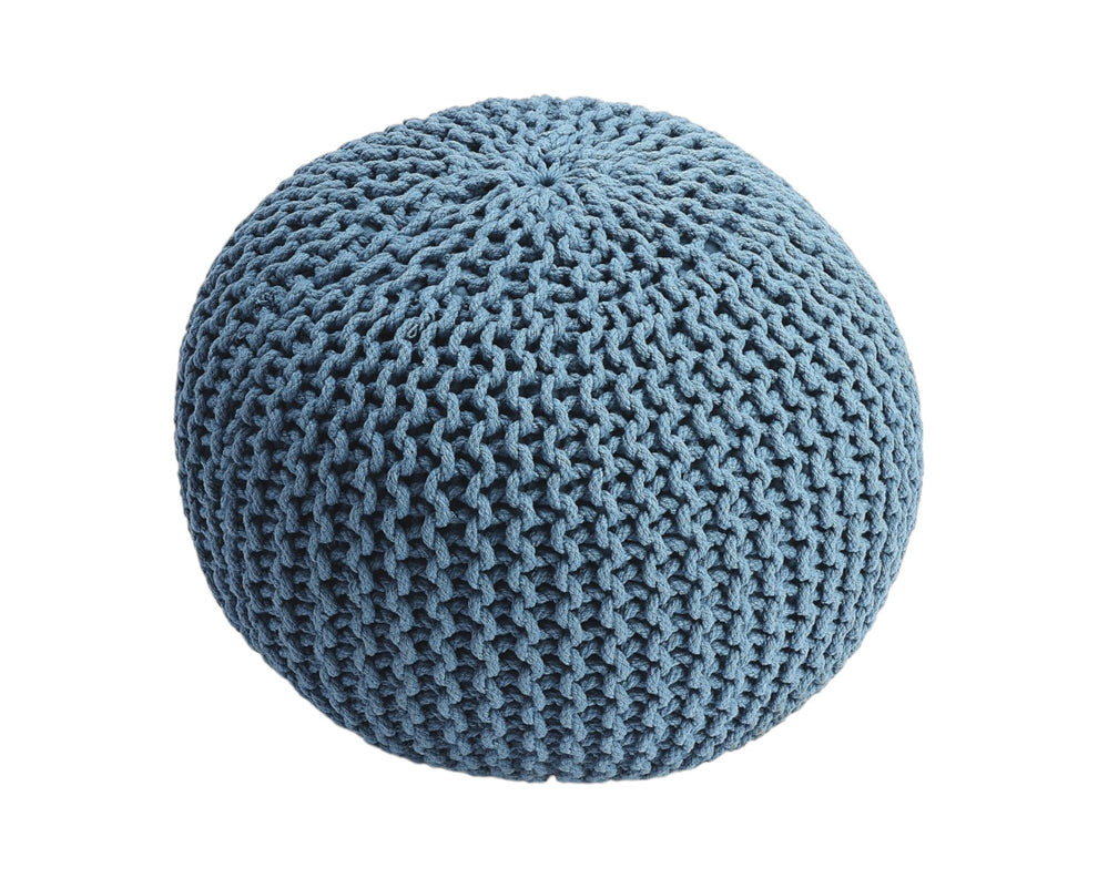 Blue Round Pouf Ottoman By Homeroots | Ottomans | Modishstore - 6