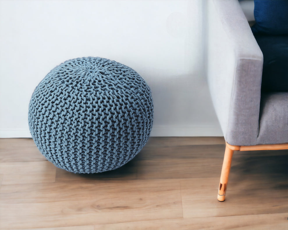 Blue Round Pouf Ottoman By Homeroots | Ottomans | Modishstore - 2