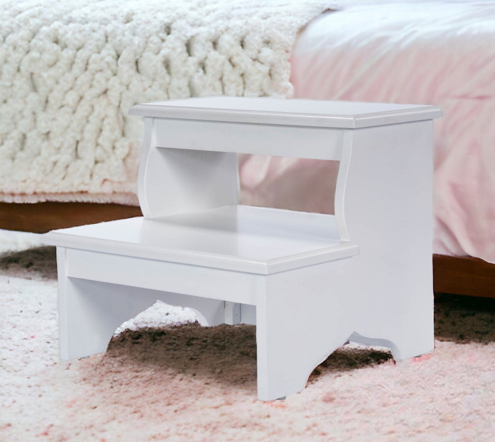 White Wood Footstool By Homeroots | Ottomans | Modishstore - 2