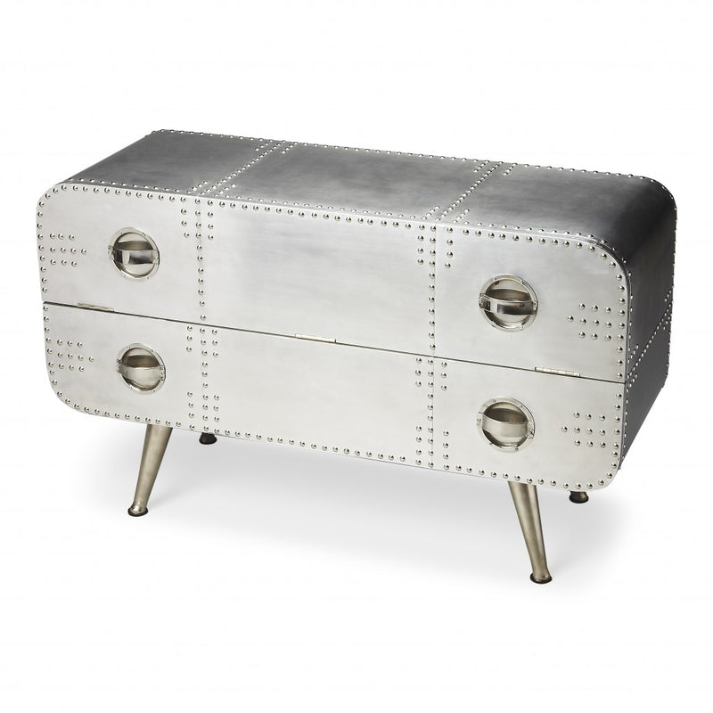 Silver Metal Two Drawer Chest By Homeroots | Dressers | Modishstore - 1