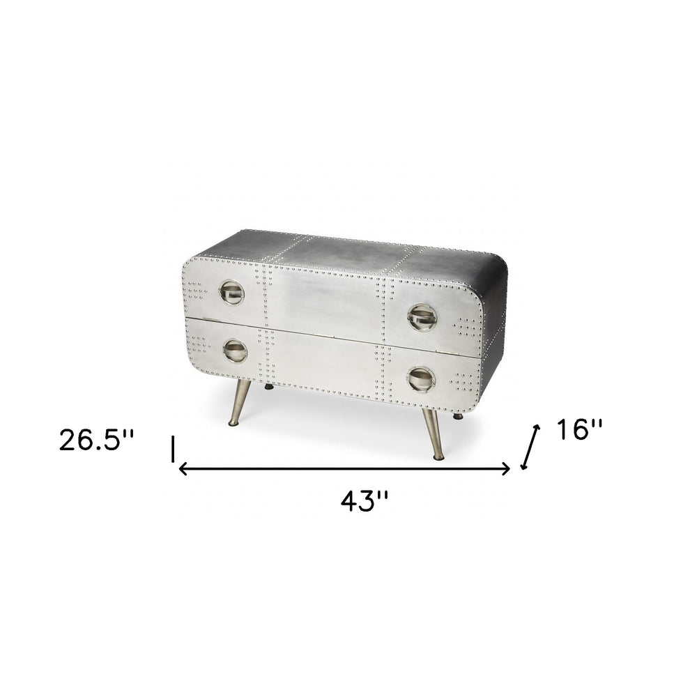Silver Metal Two Drawer Chest By Homeroots | Dressers | Modishstore - 8