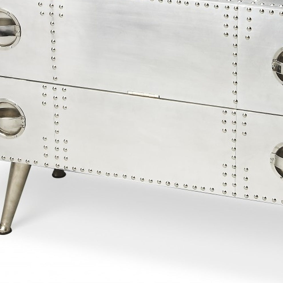 Silver Metal Two Drawer Chest By Homeroots | Dressers | Modishstore - 3
