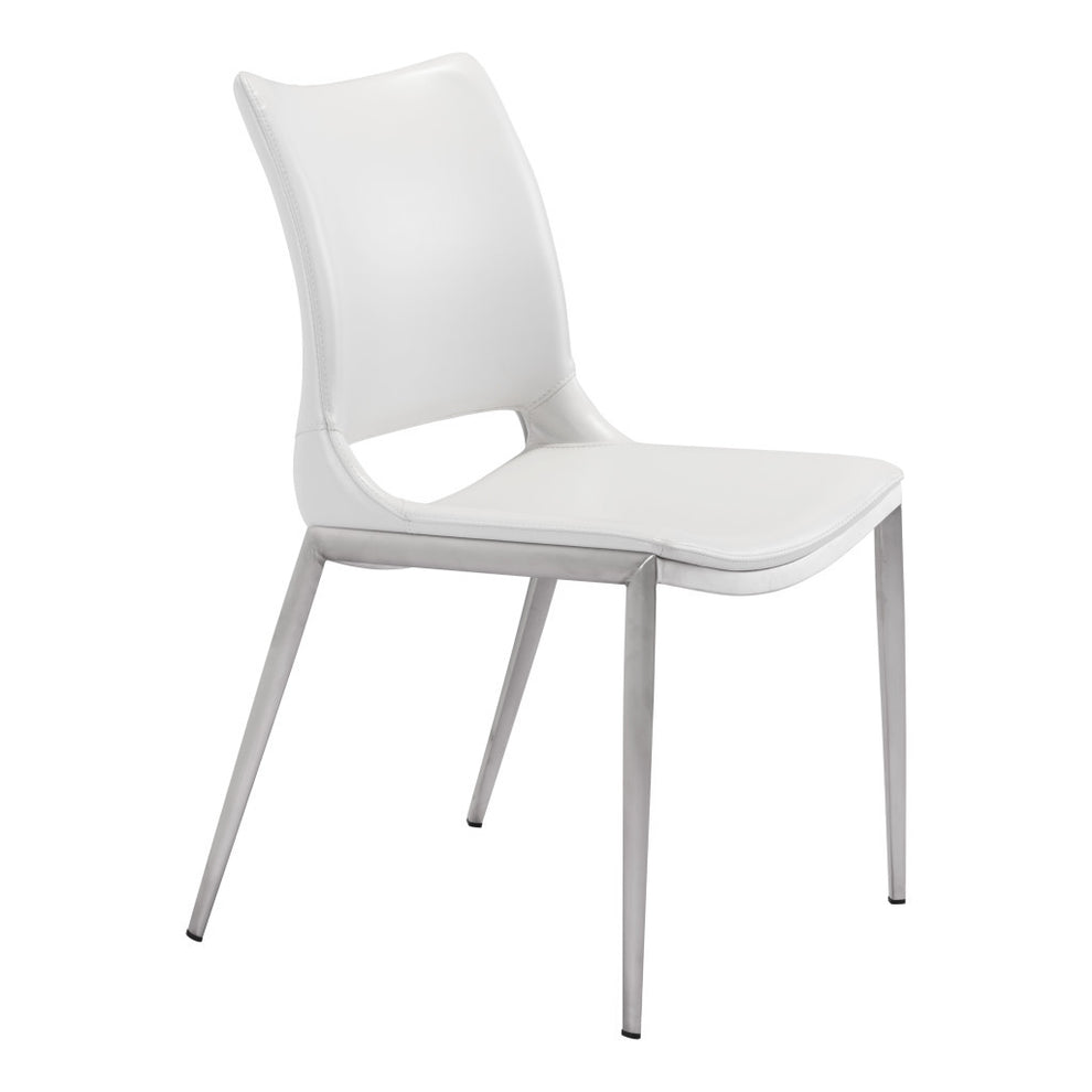 Set of Two White And Silver Upholstered Faux Leather Dining Side Chairs By Homeroots | Dining Chairs | Modishstore - 2