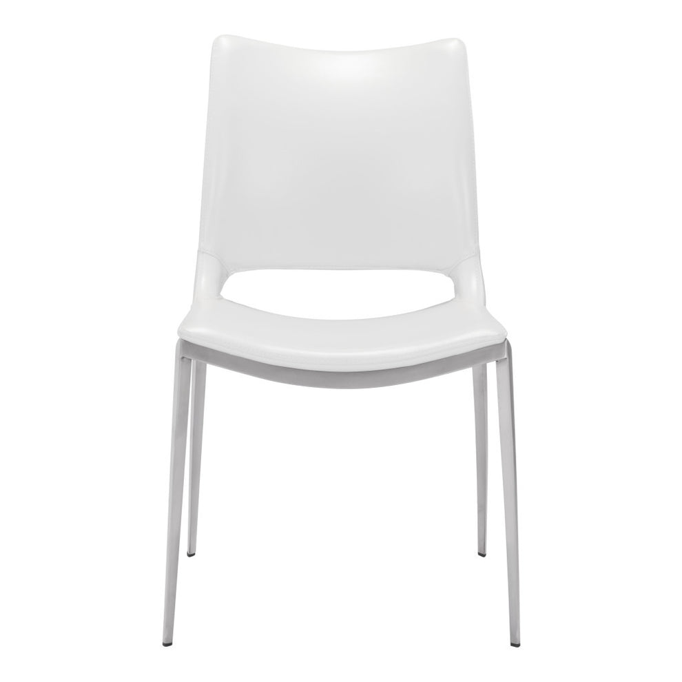 Set of Two White And Silver Upholstered Faux Leather Dining Side Chairs By Homeroots | Dining Chairs | Modishstore - 3