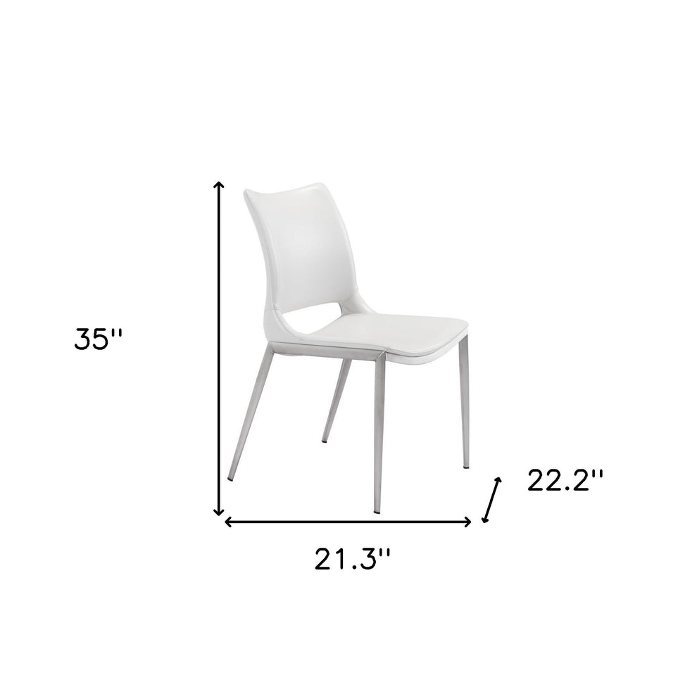 Set of Two White And Silver Upholstered Faux Leather Dining Side Chairs By Homeroots | Dining Chairs | Modishstore - 5