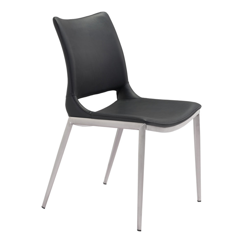 Set of Two Black And Silver Upholstered Faux Leather Open Back Dining Side Chairs By Homeroots | Dining Chairs | Modishstore - 2