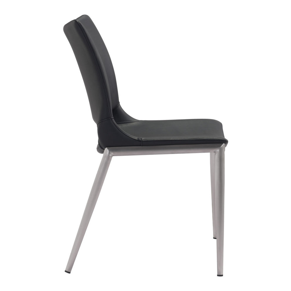 Set of Two Black And Silver Upholstered Faux Leather Open Back Dining Side Chairs By Homeroots | Dining Chairs | Modishstore - 3