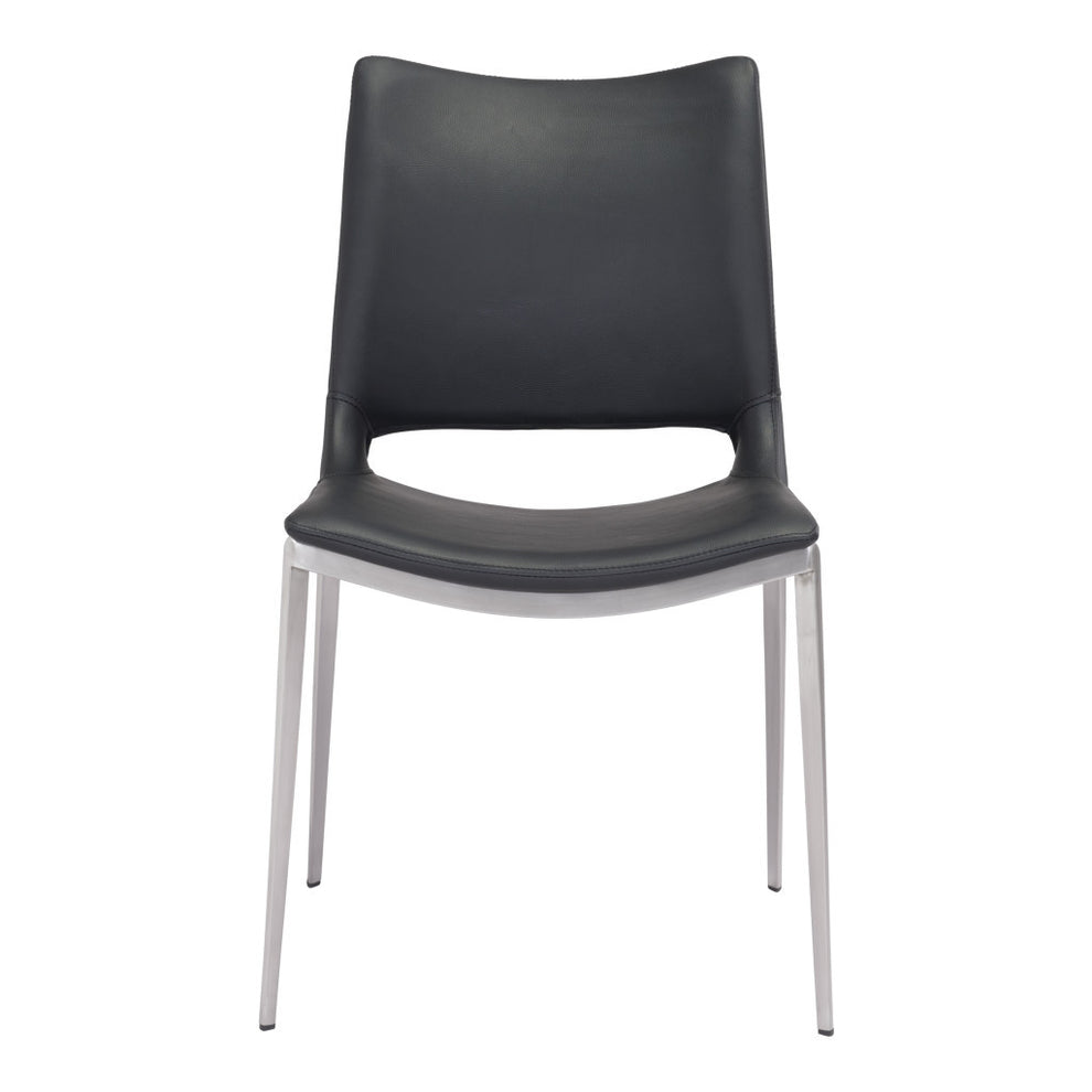 Set of Two Black And Silver Upholstered Faux Leather Open Back Dining Side Chairs By Homeroots | Dining Chairs | Modishstore - 4