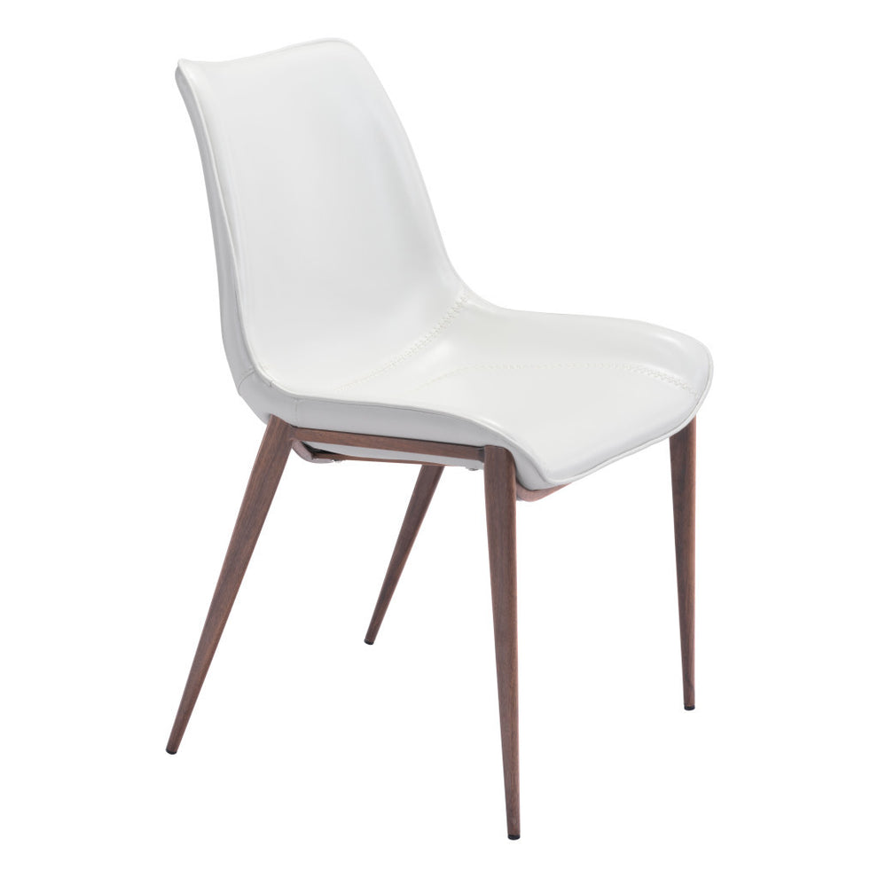 Set of Two White and Brown Upholstered Faux Leather Dining Side Chairs By Homeroots | Dining Chairs | Modishstore - 2