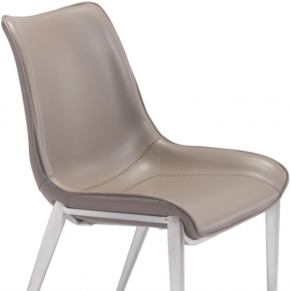 Set of Two Gray And Silver Upholstered Faux Leather Dining Side Chairs By Homeroots | Dining Chairs | Modishstore - 7
