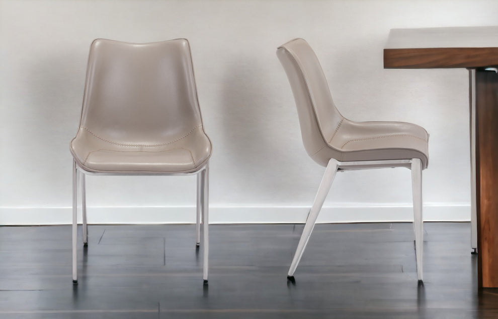 Set of Two Gray And Silver Upholstered Faux Leather Dining Side Chairs By Homeroots | Dining Chairs | Modishstore - 2
