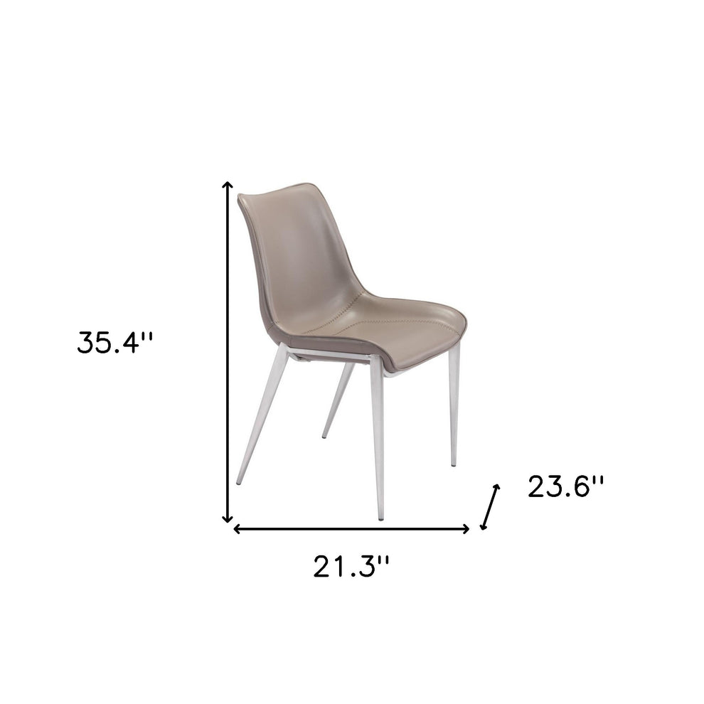 Set of Two Gray And Silver Upholstered Faux Leather Dining Side Chairs By Homeroots | Dining Chairs | Modishstore - 8