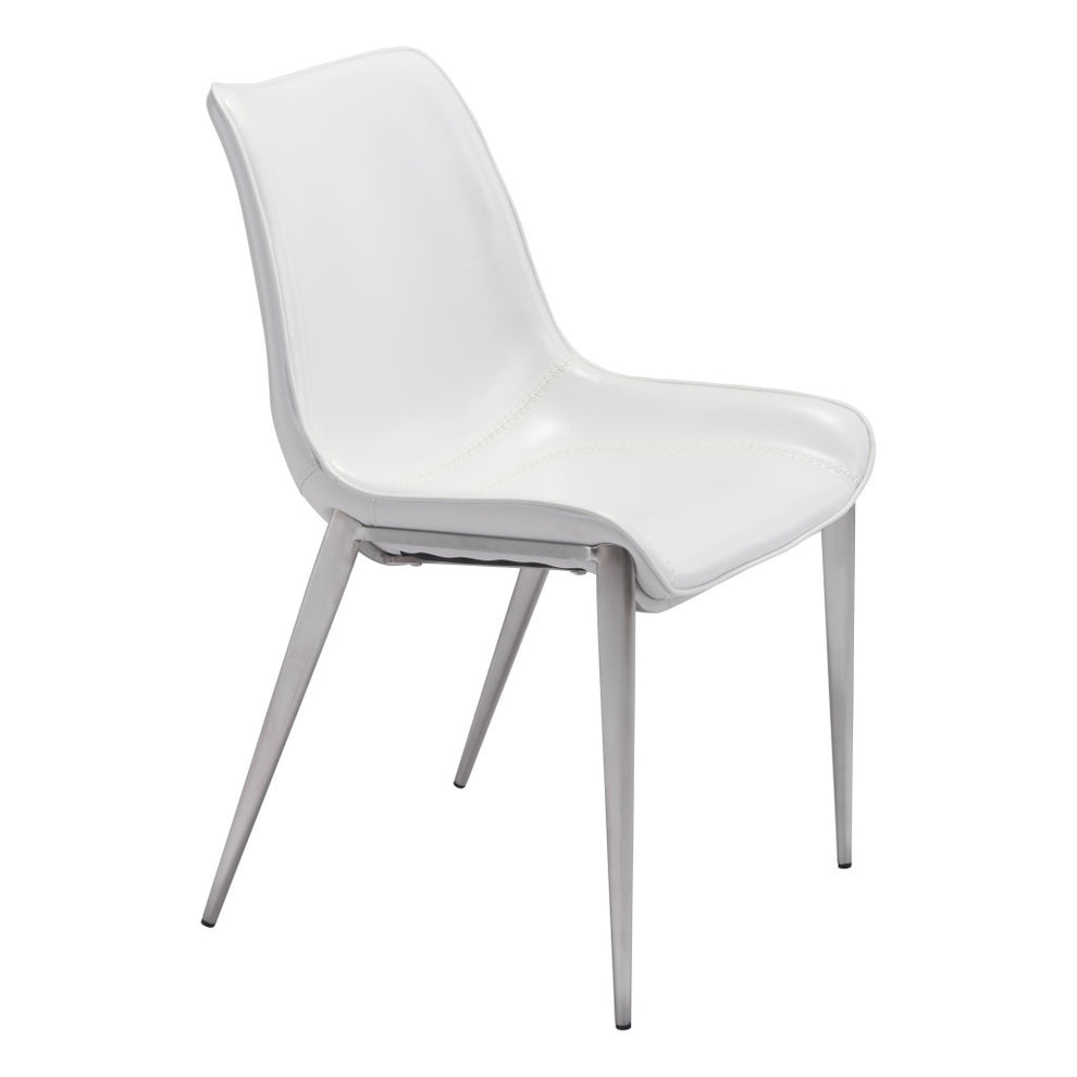 Set of Two White And Silver Upholstered Faux Leather Open Back Dining Side Chairs By Homeroots | Dining Chairs | Modishstore - 2