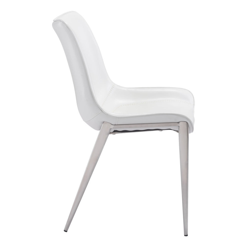 Set of Two White And Silver Upholstered Faux Leather Open Back Dining Side Chairs By Homeroots | Dining Chairs | Modishstore - 3