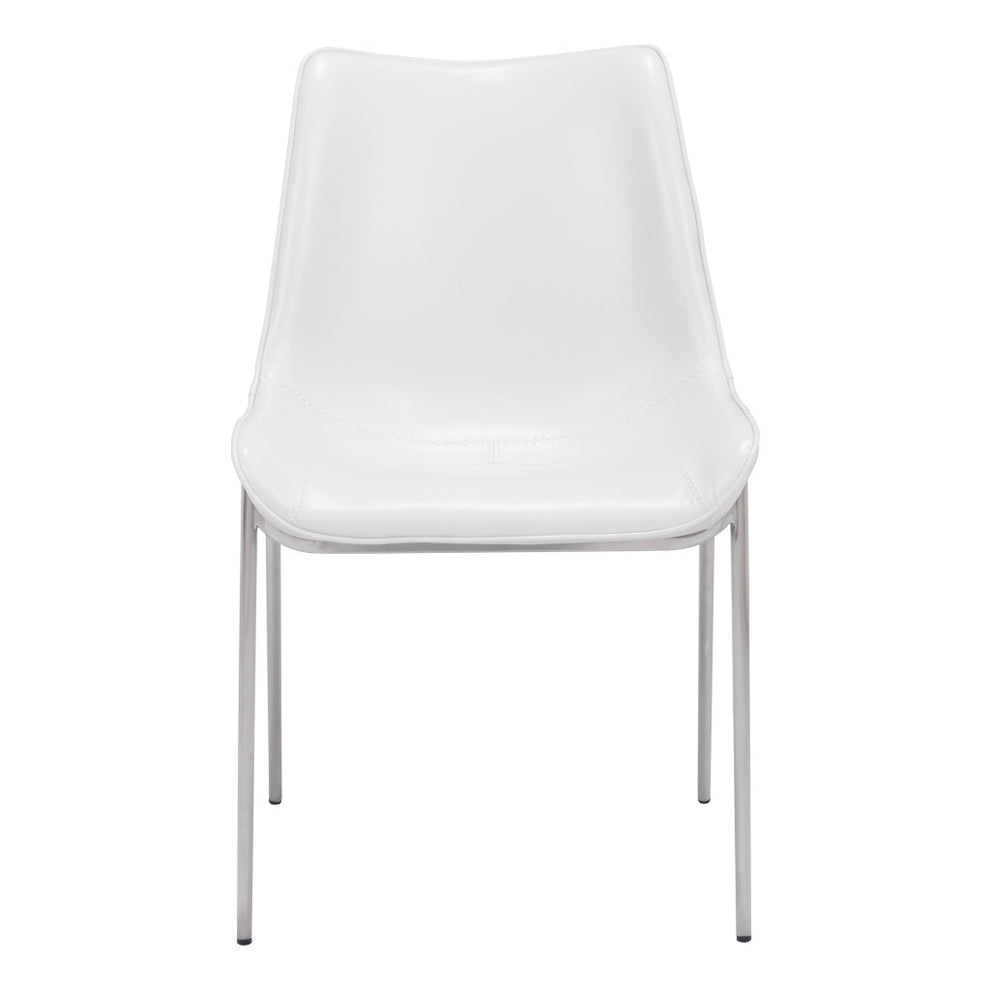 Set of Two White And Silver Upholstered Faux Leather Open Back Dining Side Chairs By Homeroots | Dining Chairs | Modishstore - 4