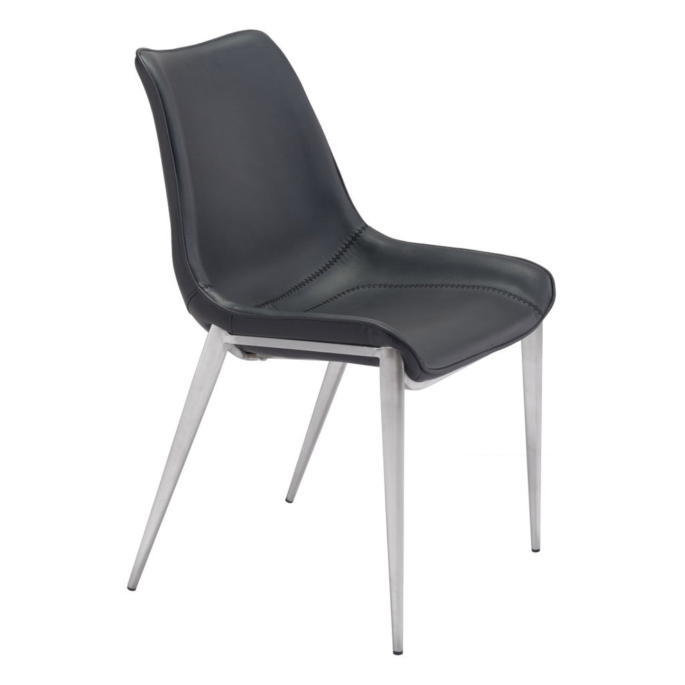 Set of Two Black and Silver Upholstered Faux Leather Dining Side Chairs By Homeroots | Dining Chairs | Modishstore - 2