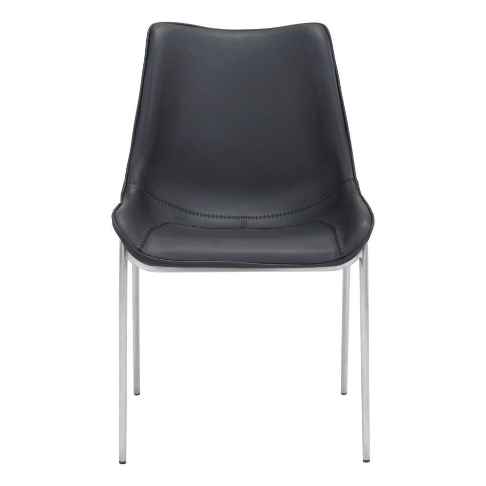 Set of Two Black and Silver Upholstered Faux Leather Dining Side Chairs By Homeroots | Dining Chairs | Modishstore - 3