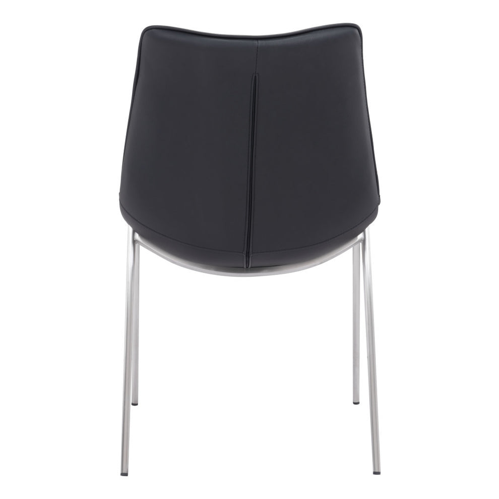 Set of Two Black and Silver Upholstered Faux Leather Dining Side Chairs By Homeroots | Dining Chairs | Modishstore - 4