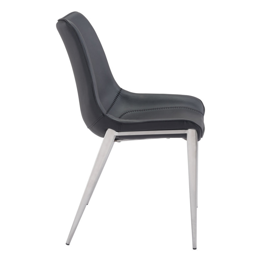 Set of Two Black and Silver Upholstered Faux Leather Dining Side Chairs By Homeroots | Dining Chairs | Modishstore - 5