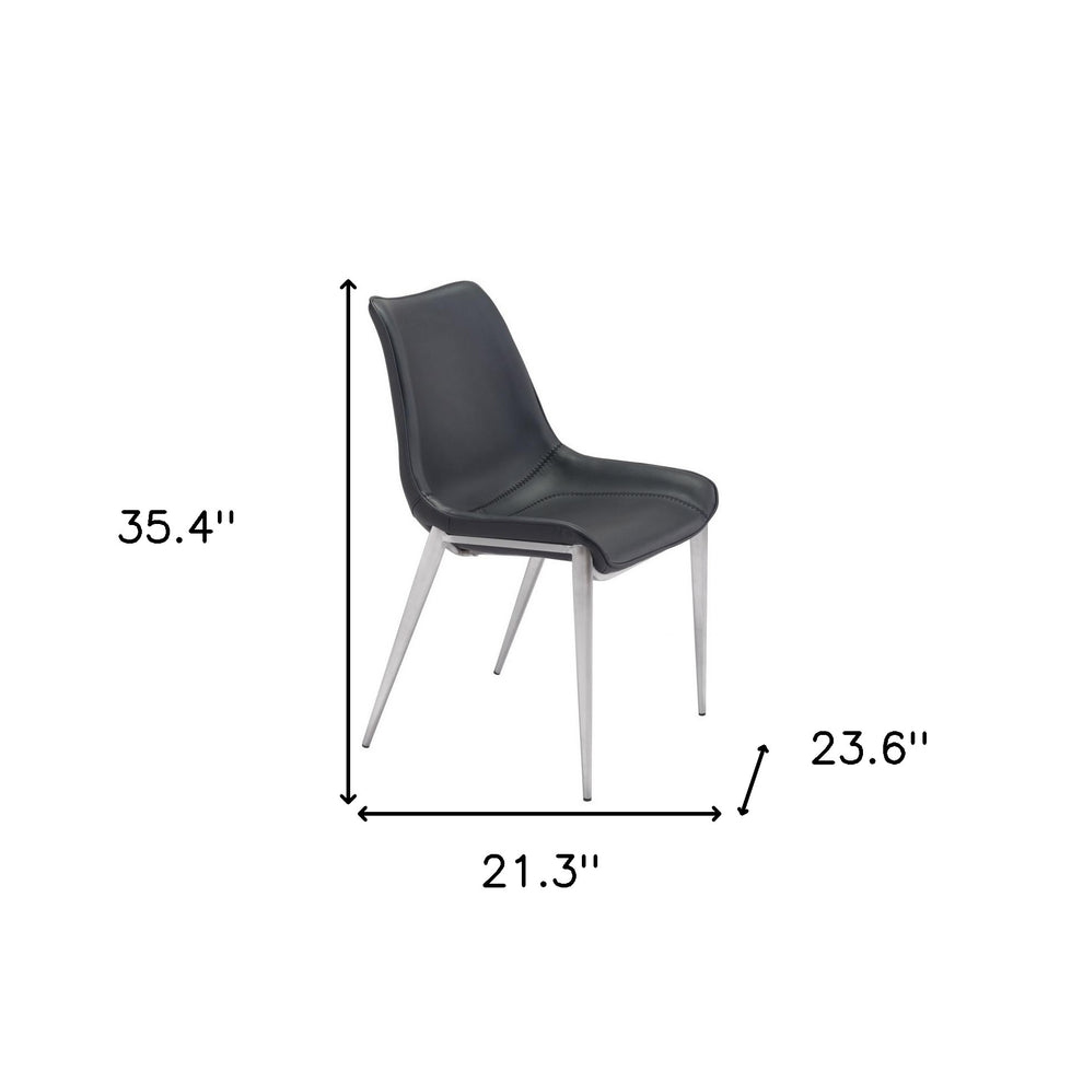 Set of Two Black and Silver Upholstered Faux Leather Dining Side Chairs By Homeroots | Dining Chairs | Modishstore - 6