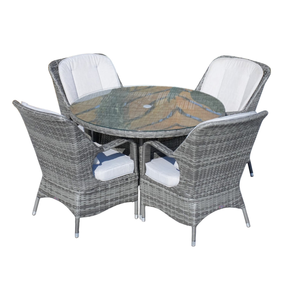 Five Piece Gray Round Glass Dining Set By Homeroots | Outdoor Dining Sets | Modishstore - 4