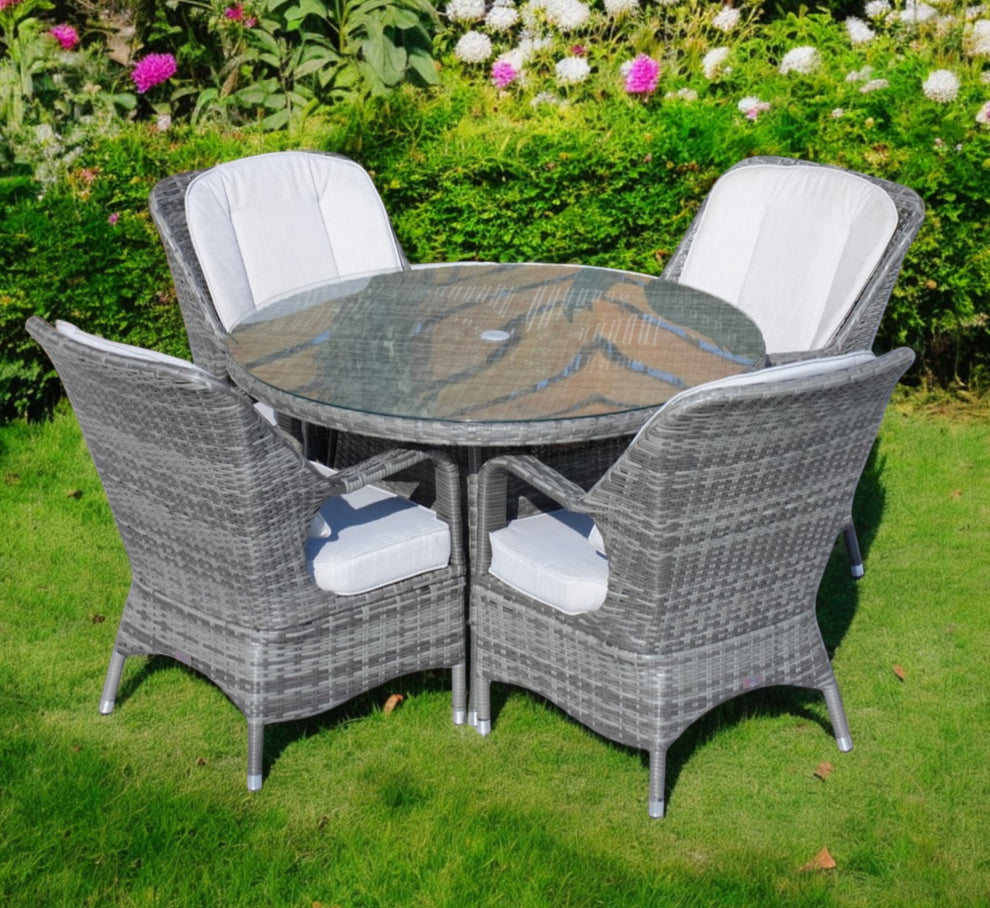 Five Piece Gray Round Glass Dining Set By Homeroots | Outdoor Dining Sets | Modishstore - 2