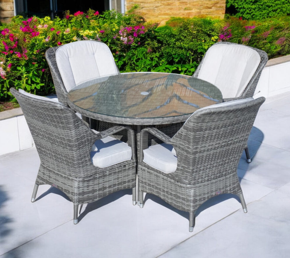 Five Piece Gray Round Glass Dining Set By Homeroots | Outdoor Dining Sets | Modishstore - 3