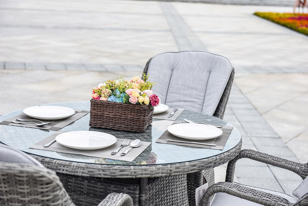 Five Piece Gray Round Glass Dining Set By Homeroots | Outdoor Dining Sets | Modishstore - 6