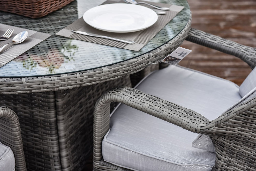 Five Piece Gray Round Glass Dining Set By Homeroots | Outdoor Dining Sets | Modishstore - 7