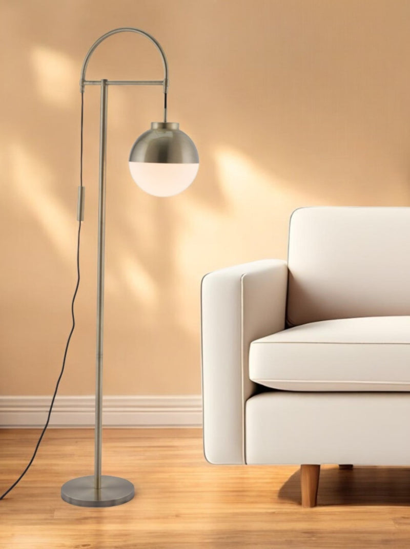 Bronze Steel Floor Lamp With Bronze Steel Globe Shade By Homeroots | Floor Lamps | Modishstore - 1