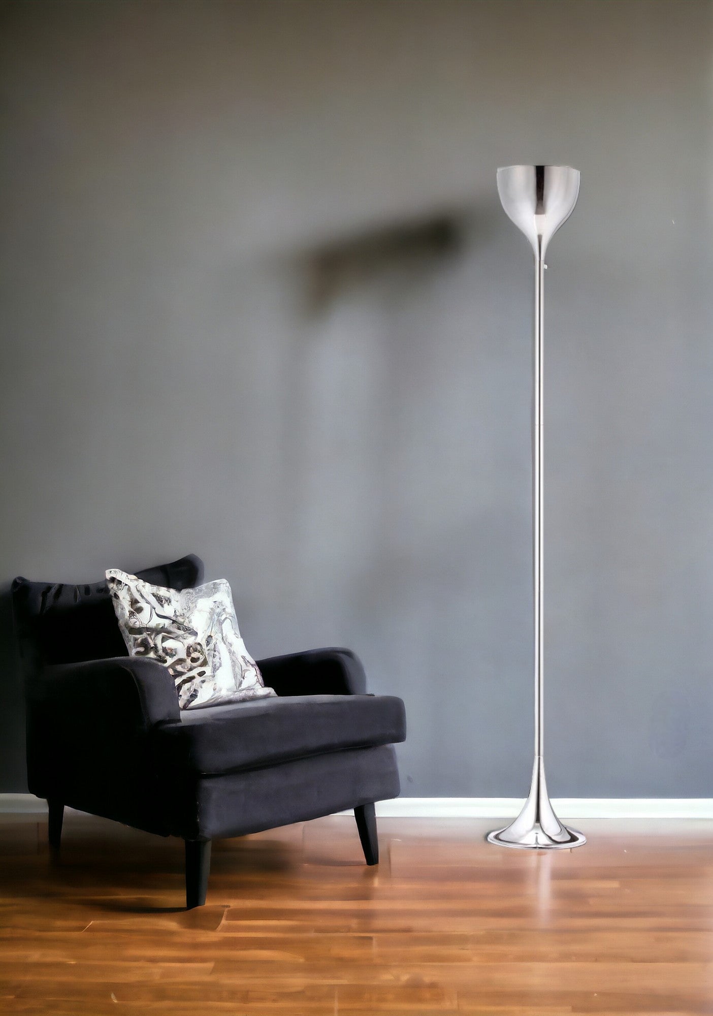 Steel Floor Lamp With Silver Steel Bell Shade By Homeroots | Floor Lamps | Modishstore - 2