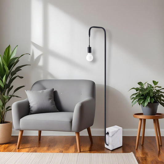 Black And White Marble And Steel LED Floor Lamp By Homeroots | Floor Lamps | Modishstore - 1
