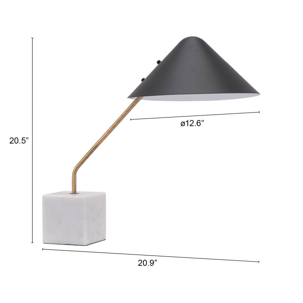 White Metal Bedside Table Lamp With Black Cone Shade By Homeroots | Table Lamps | Modishstore - 5