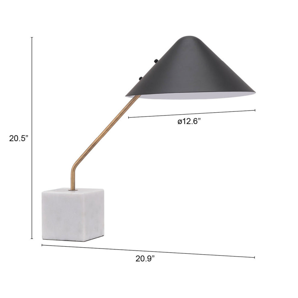 White Metal Bedside Table Lamp With Black Cone Shade By Homeroots | Table Lamps | Modishstore - 5