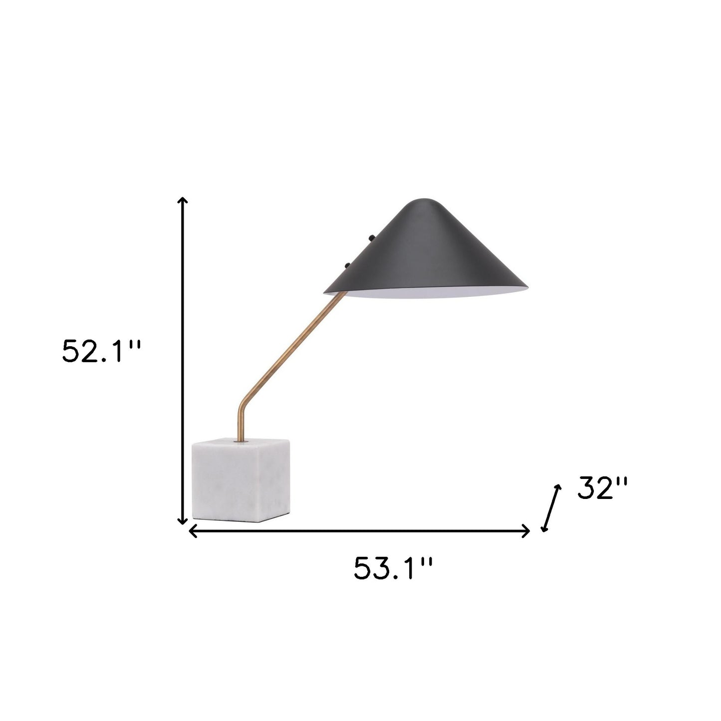White Metal Bedside Table Lamp With Black Cone Shade By Homeroots | Table Lamps | Modishstore - 4