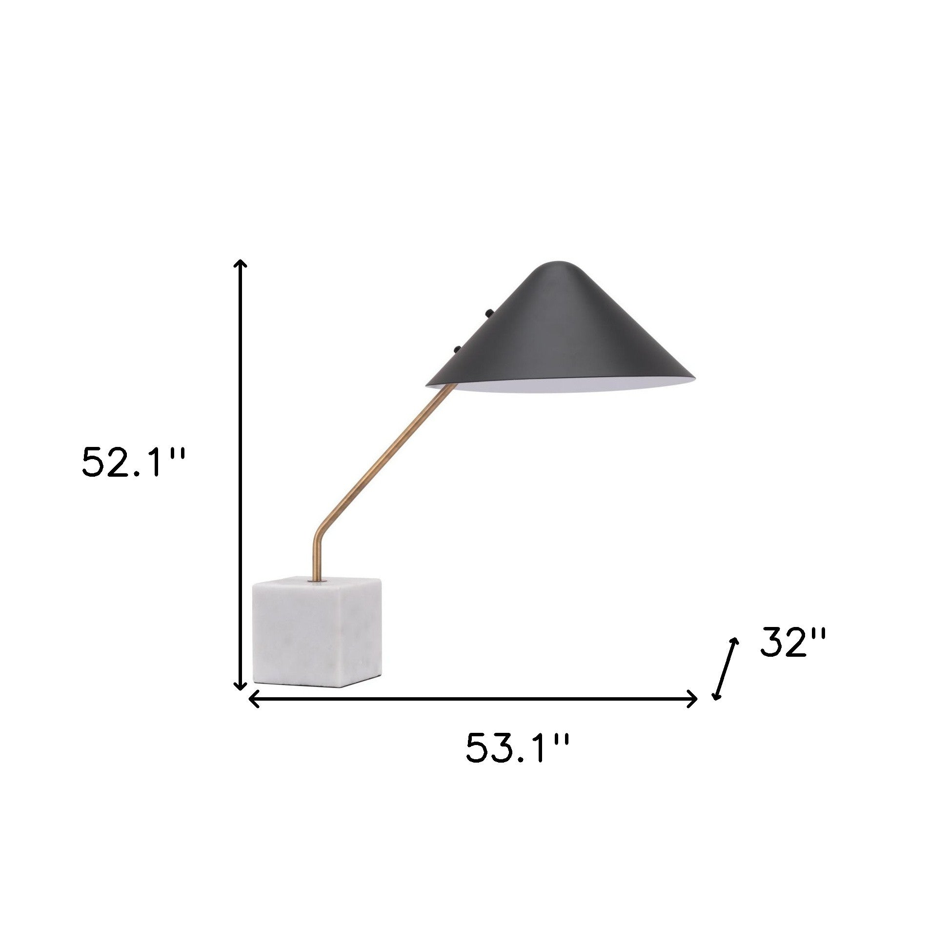 White Metal Bedside Table Lamp With Black Cone Shade By Homeroots | Table Lamps | Modishstore - 4