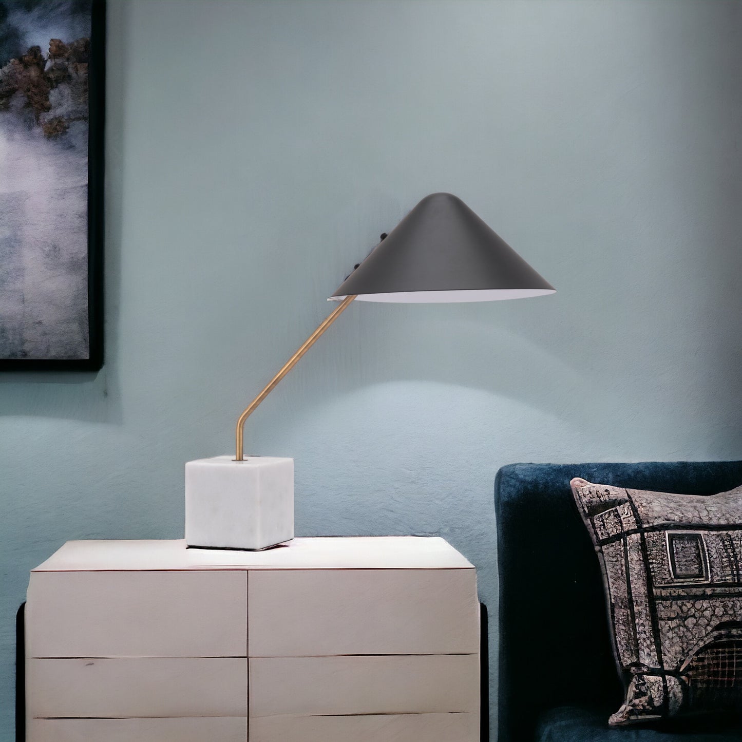 White Metal Bedside Table Lamp With Black Cone Shade By Homeroots | Table Lamps | Modishstore - 6