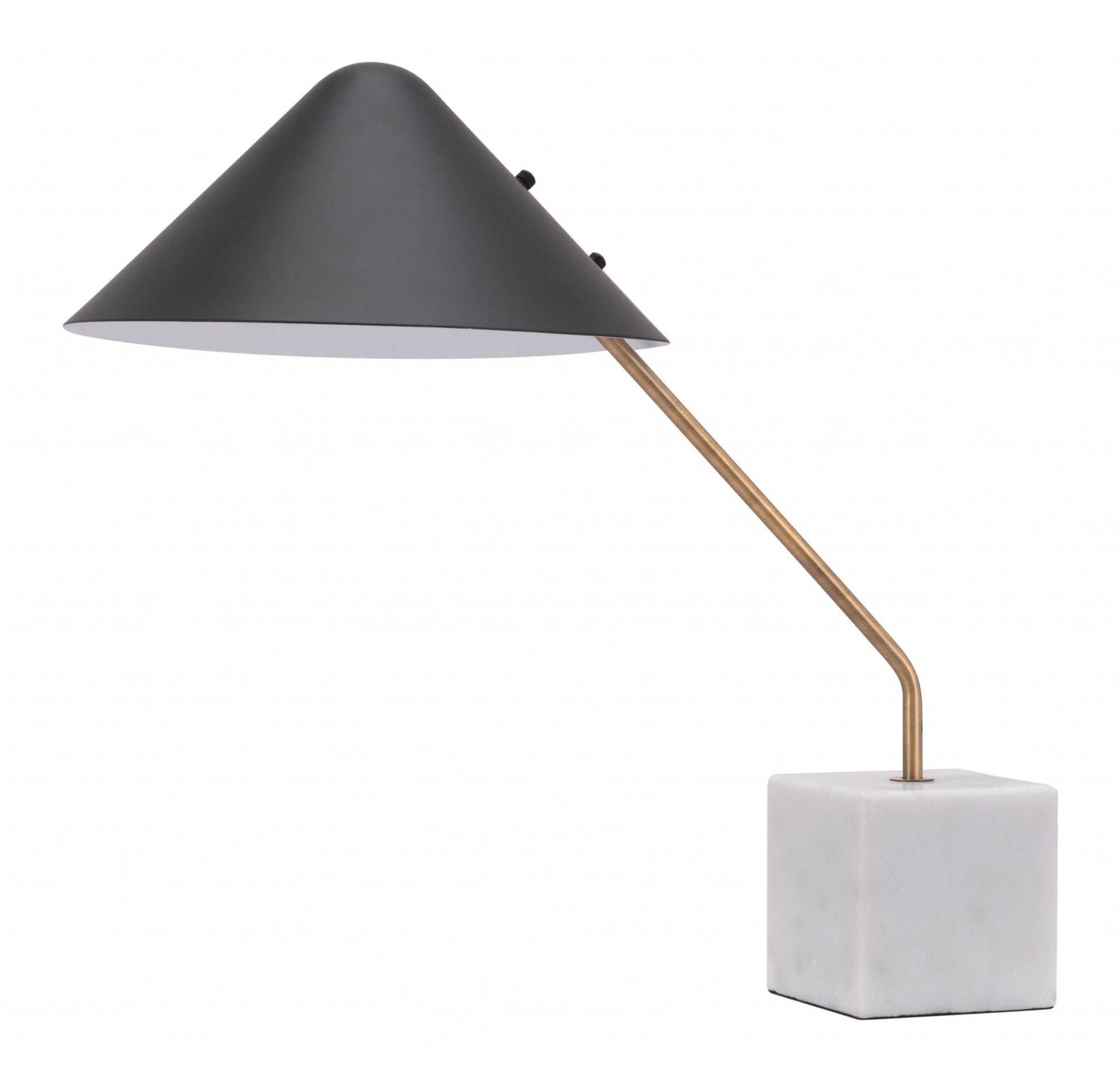 White Metal Bedside Table Lamp With Black Cone Shade By Homeroots | Table Lamps | Modishstore - 2