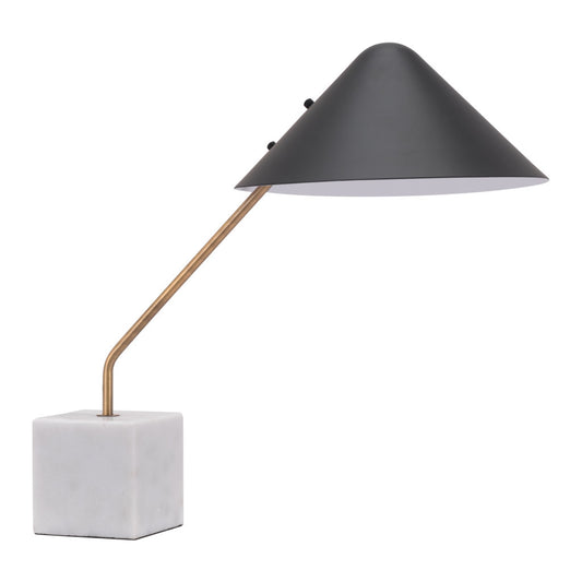 White Metal Bedside Table Lamp With Black Cone Shade By Homeroots | Table Lamps | Modishstore - 1