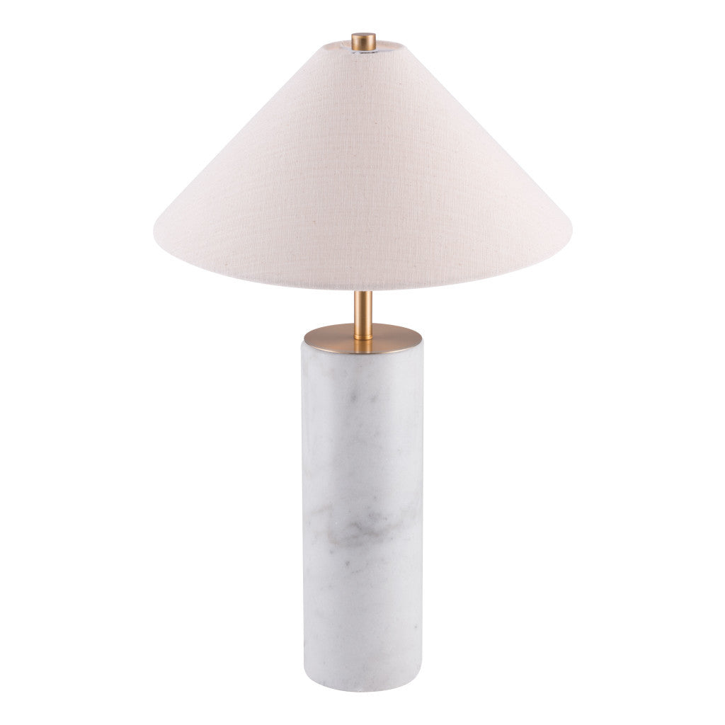 White Metal Bedside Table Lamp With Beige Empire Shade By Homeroots | Table Lamps | Modishstore - 5
