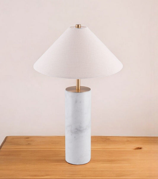 White Metal Bedside Table Lamp With Beige Empire Shade By Homeroots | Table Lamps | Modishstore - 1