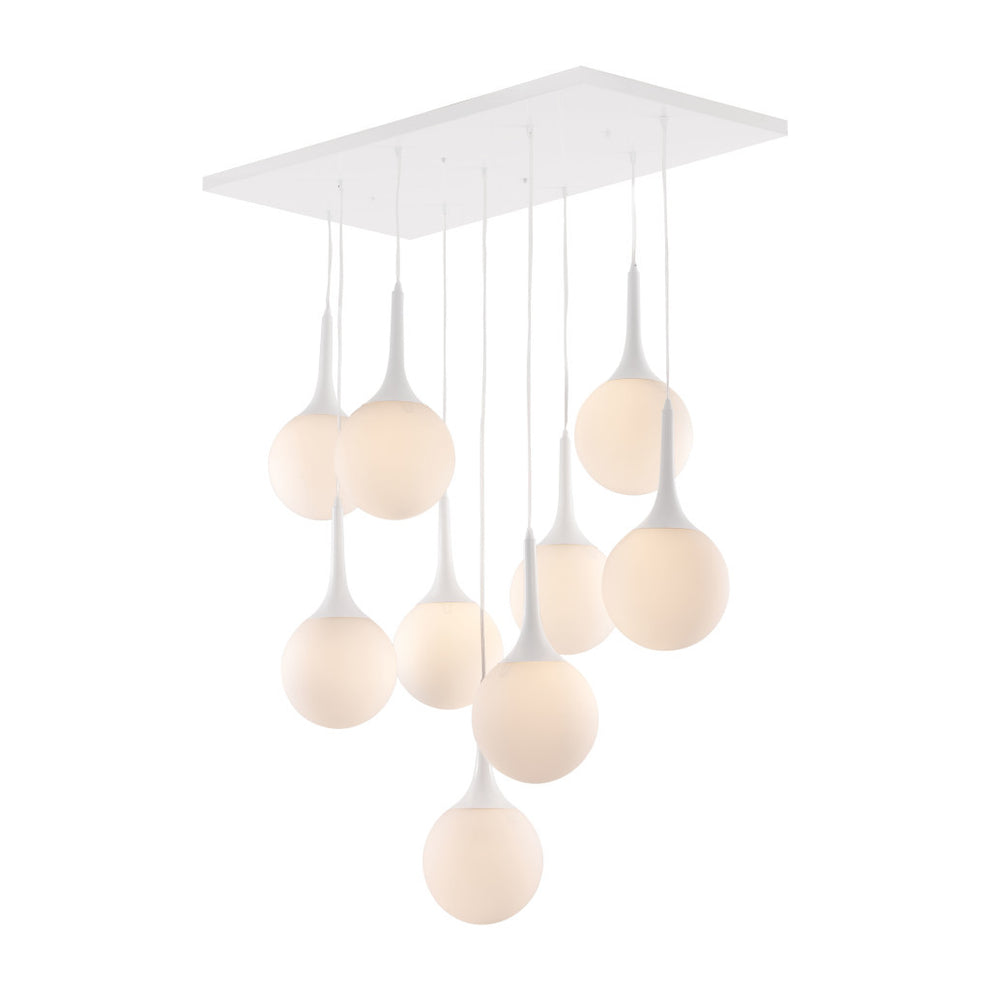 White Shaded Nine Light Metal Dimmable Ceiling Light By Homeroots | Chandeliers | Modishstore - 3