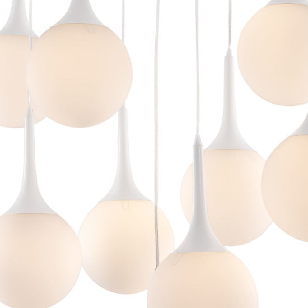 White Shaded Nine Light Metal Dimmable Ceiling Light By Homeroots | Chandeliers | Modishstore - 2