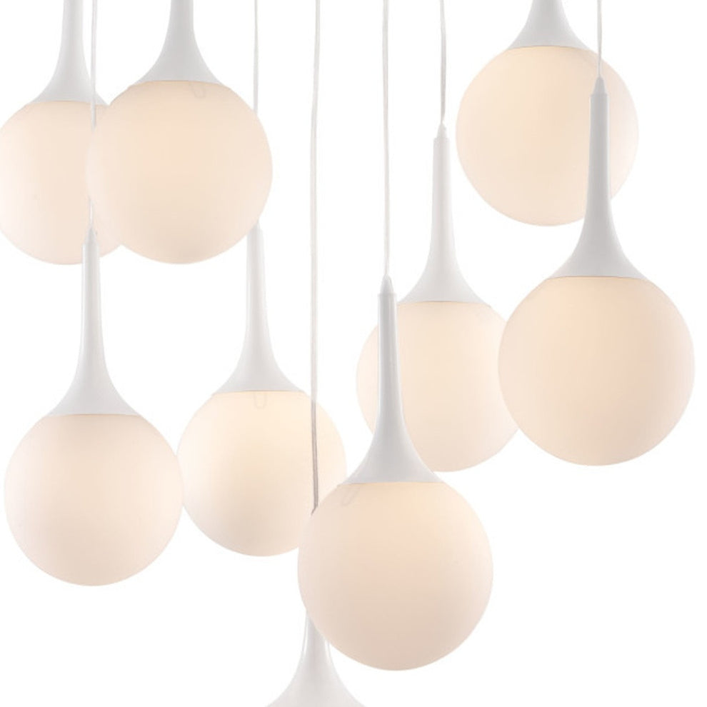 White Shaded Nine Light Metal Dimmable Ceiling Light By Homeroots | Chandeliers | Modishstore - 8