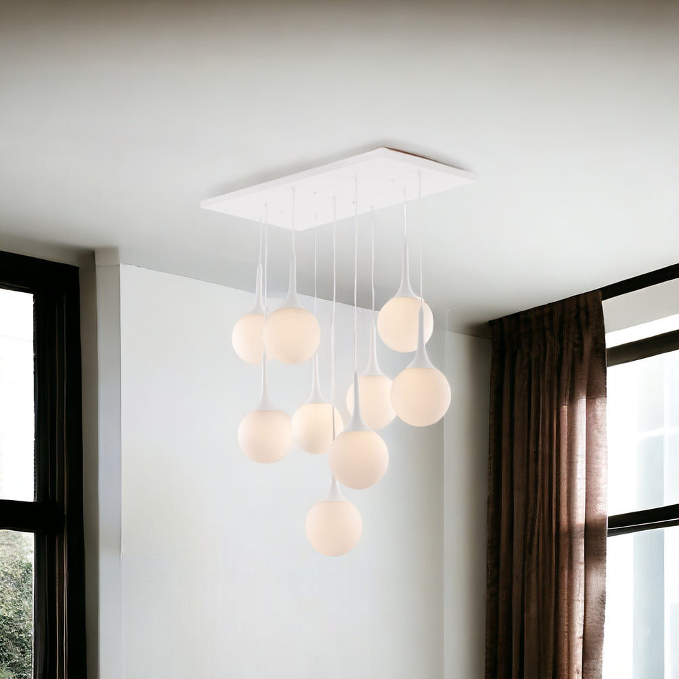 White Shaded Nine Light Metal Dimmable Ceiling Light By Homeroots | Chandeliers | Modishstore - 6