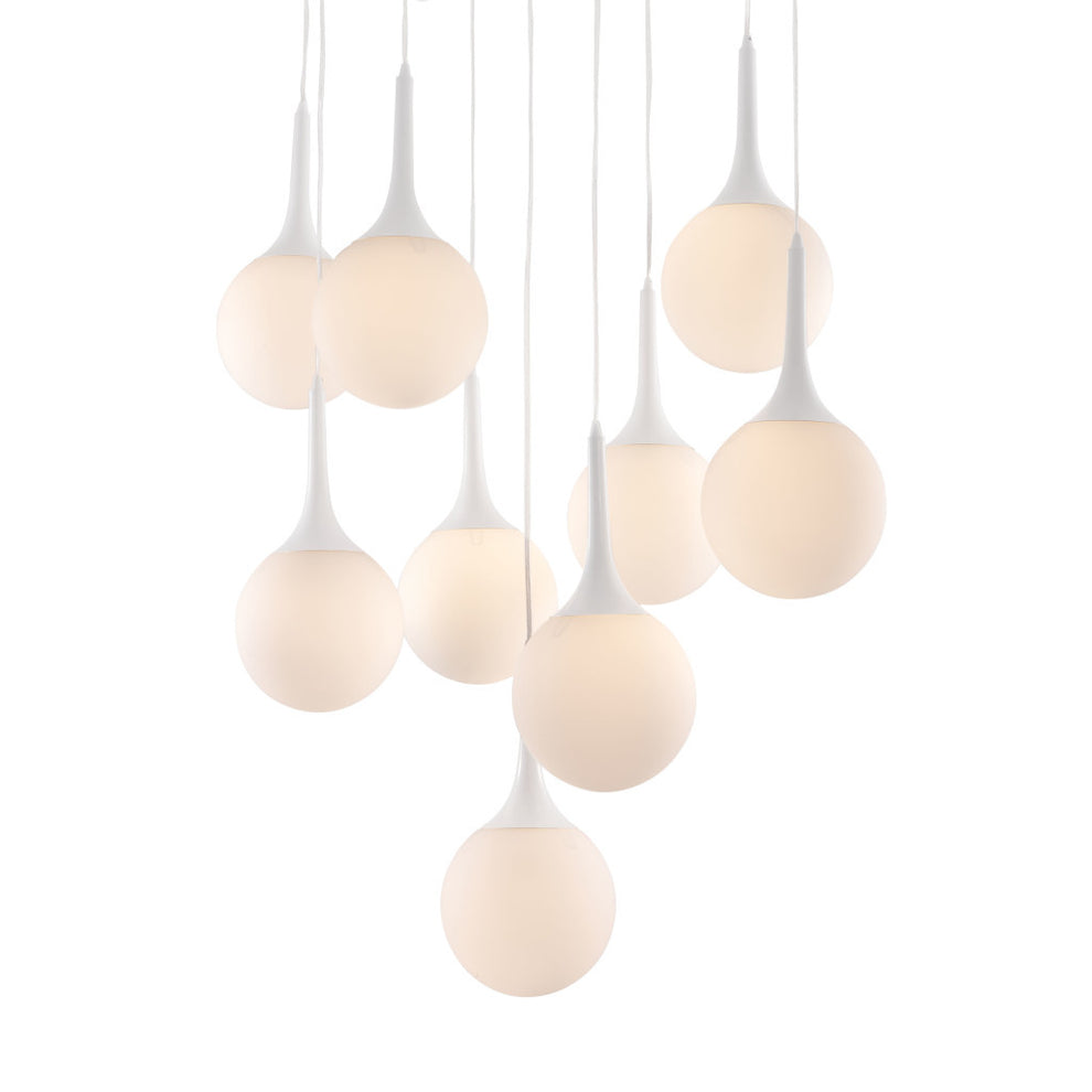 White Shaded Nine Light Metal Dimmable Ceiling Light By Homeroots | Chandeliers | Modishstore - 4
