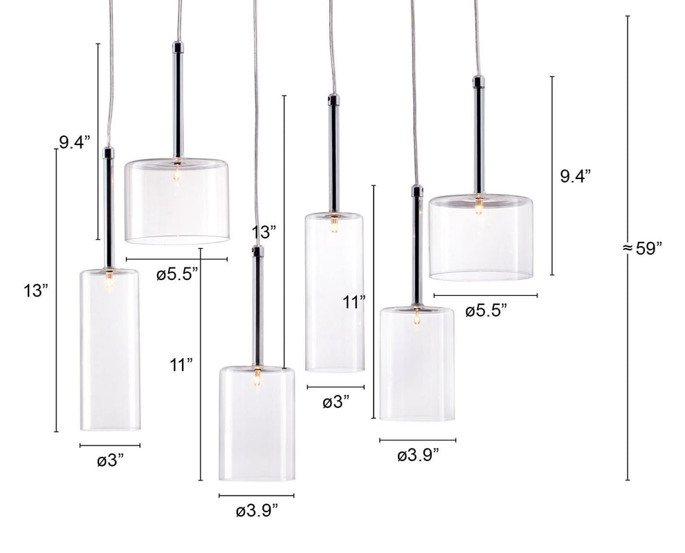 Silver Kitchen Island Six Light Metal LED Ceiling Light With Shades By Homeroots | Chandeliers | Modishstore - 7