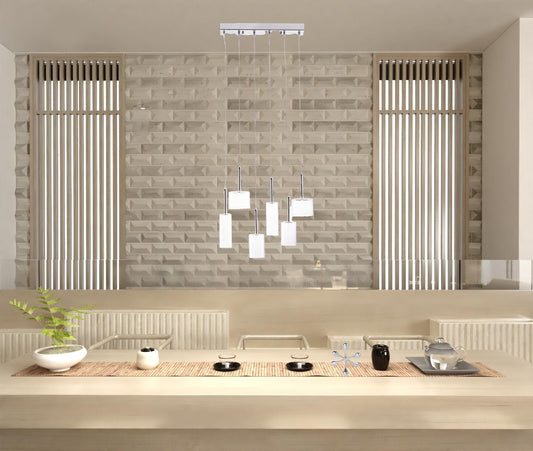 Silver Kitchen Island Six Light Metal LED Ceiling Light With Shades By Homeroots | Chandeliers | Modishstore - 1