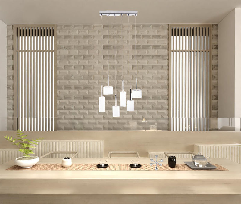 Silver Kitchen Island Six Light Metal LED Ceiling Light With Shades By Homeroots | Chandeliers | Modishstore - 1