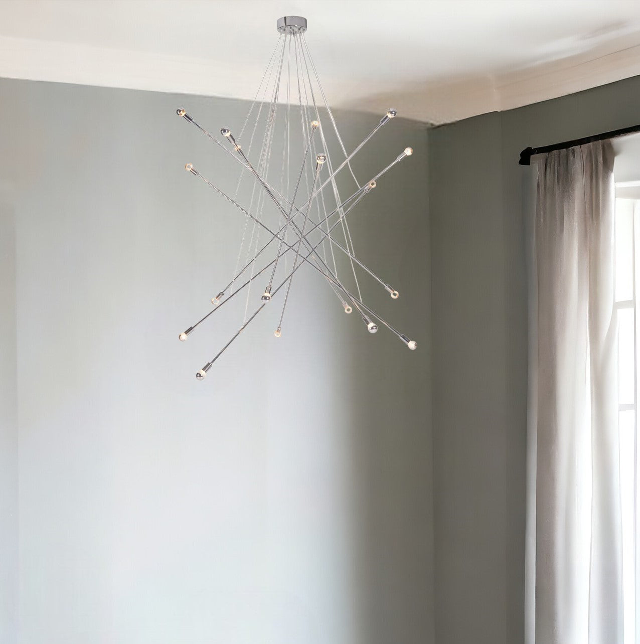 Silver Multi Light Metal Dimmable Chandelier By Homeroots | Chandeliers | Modishstore - 2